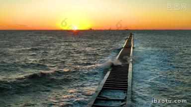 升格拍摄孤东海堤海上日出